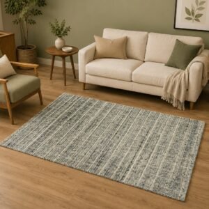 Hand Loomed Grey Stripe Wool Carpet