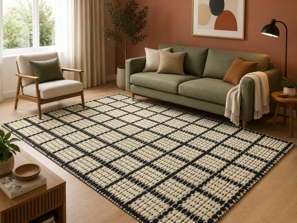 ivory-black-hand-knotted-wool-windowpane-grid-rug