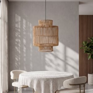 The Veya – Contemporary Woven Cane Pendant Light