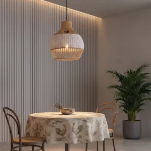 Aira – Natural & White Woven Cane Pendant Light