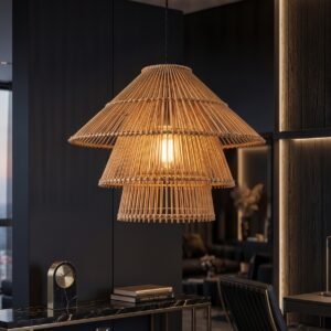 The Élan – Layered Cane & Rattan Pendant Light
